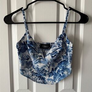 Cider Blue & White Botanical Print Cropped Camisole